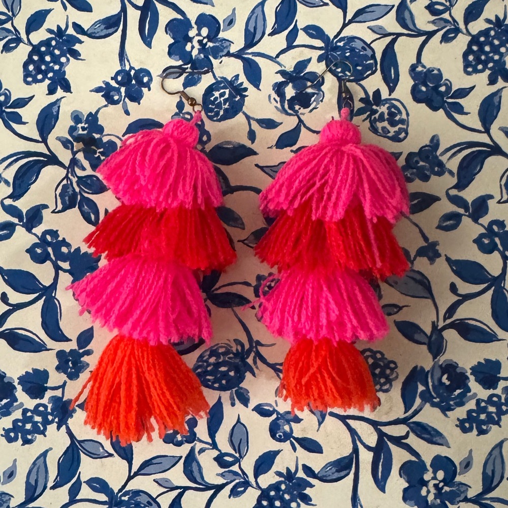 MISA Los Angeles Vibrant Pink, Red, and Orange Tassel Earrings